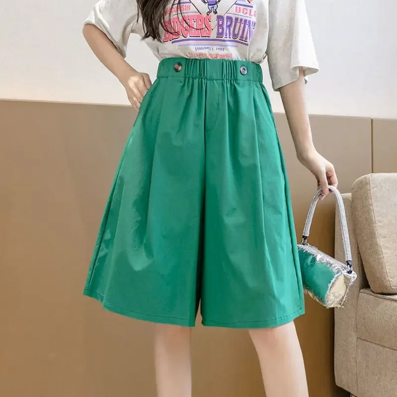 Bermuda meia saia calças curtas mulher na altura do joelho shorts para mulheres meados culotte elegante quente elasticidade roupas de moda 2025 barato