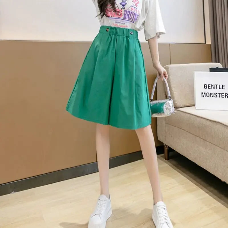 Bermuda meia saia calças curtas mulher na altura do joelho shorts para mulheres meados culotte elegante quente elasticidade roupas de moda 2025 barato