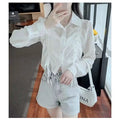 Blusa feminina com cordão protetor solar curto topos camisas de manga longa leve outerwear primavera verão jaqueta tendência botões camisas
