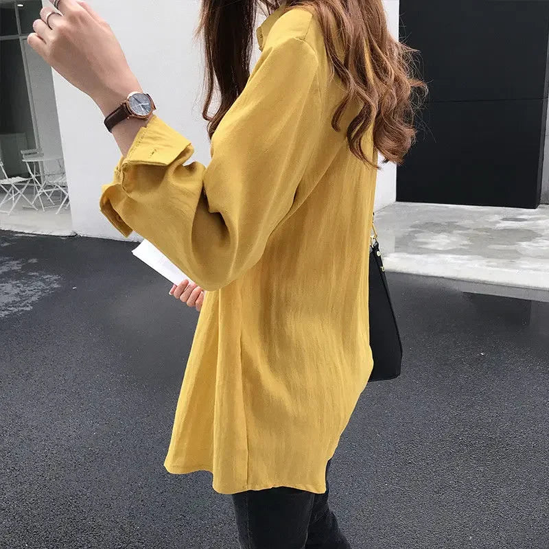 Blusa feminina de manga comprida na moda coreana, camisa branca, roupas elegantes, tops estéticos de colarinho, camisa feminina
