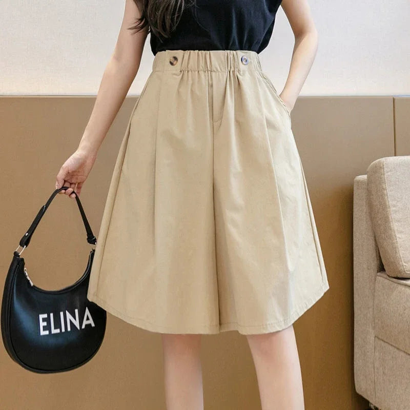 Bermuda meia saia calças curtas mulher na altura do joelho shorts para mulheres meados culotte elegante quente elasticidade roupas de moda 2025 barato