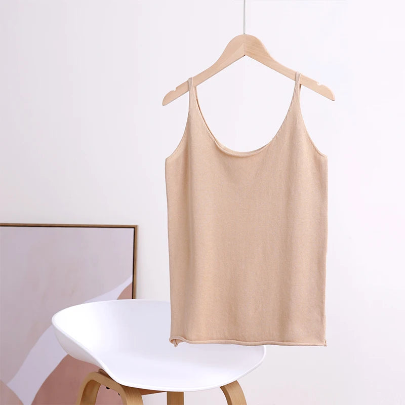 Camis feminino primavera verão algodão sem mangas de malha camisas de fundo com decote em v camis sólido alto estiramento coranos moda camis