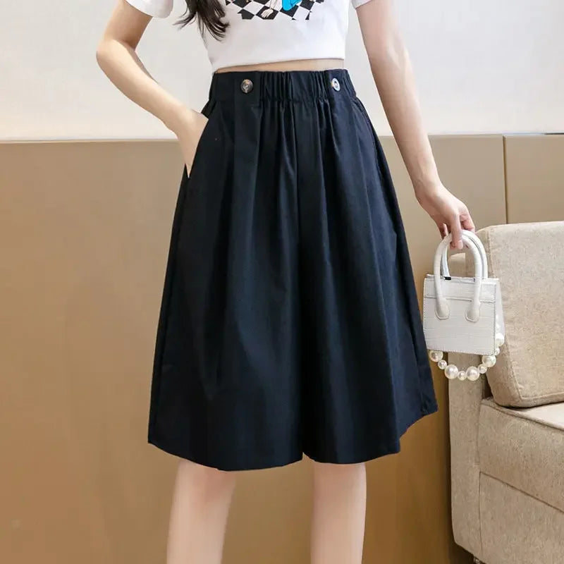 Bermuda meia saia calças curtas mulher na altura do joelho shorts para mulheres meados culotte elegante quente elasticidade roupas de moda 2025 barato