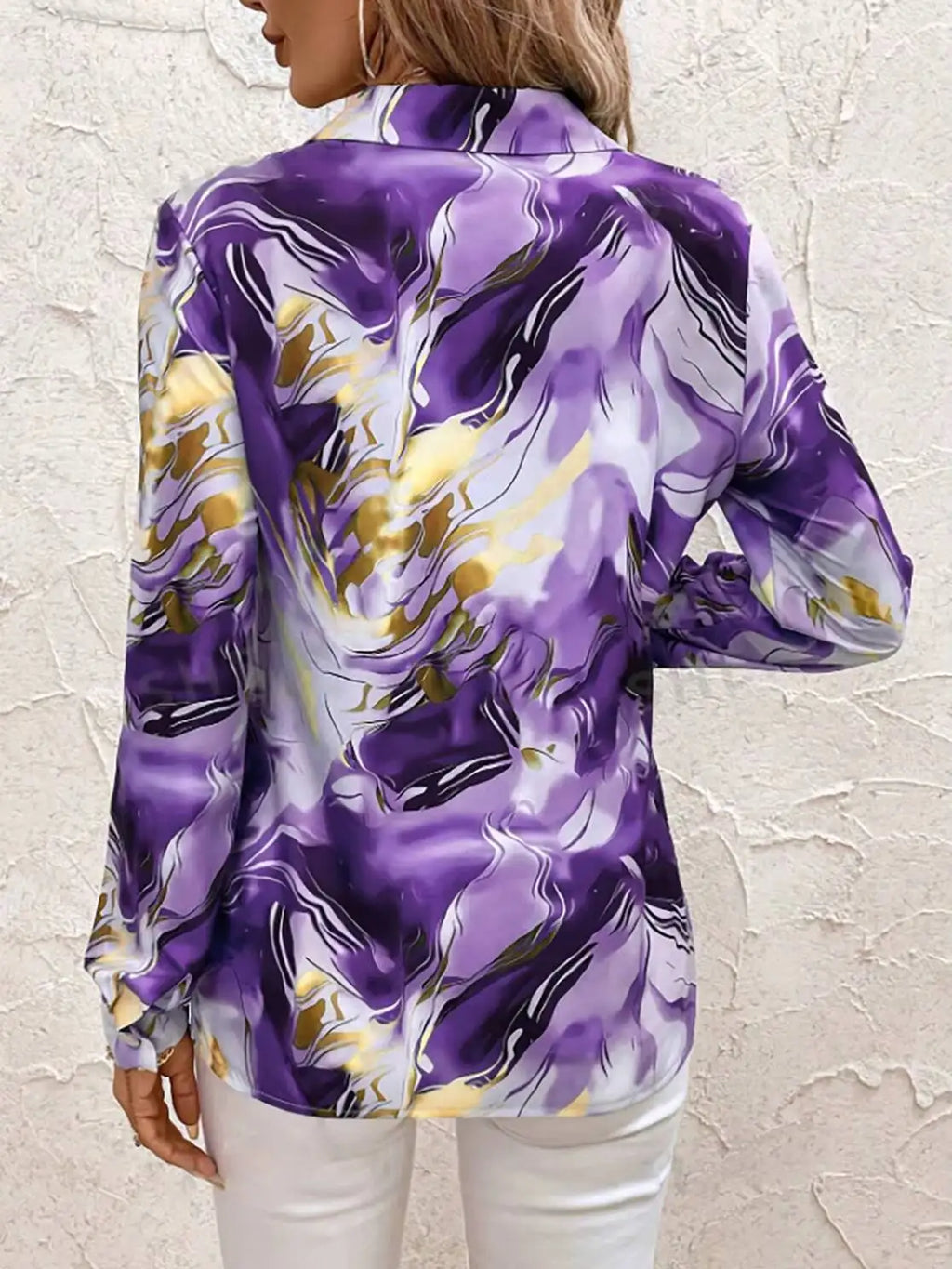 Blusa Feminina Manga Longa | Estampa Mármore Roxo e Dourado