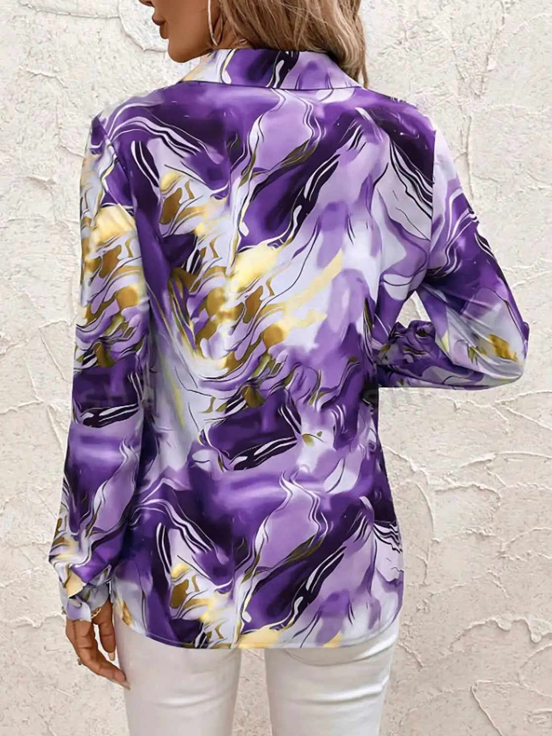 Blusa Feminina Manga Longa | Estampa Mármore Roxo e Dourado