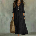 Vestidos Formais Femininos com Decote em V de Renda, Manga Longa, Estampados, Versáteis, Estilo Resort de Verão, Vestido Longo para o Dia a Dia